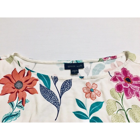 J Jill Wearever White Floral Soft Stretch 3/4 Sleeve Women's Top Size Medium - Picture 3 of 6